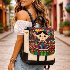 Colorful Embroidered Folk Art Backpack Purse Boho Chic Woven Bag